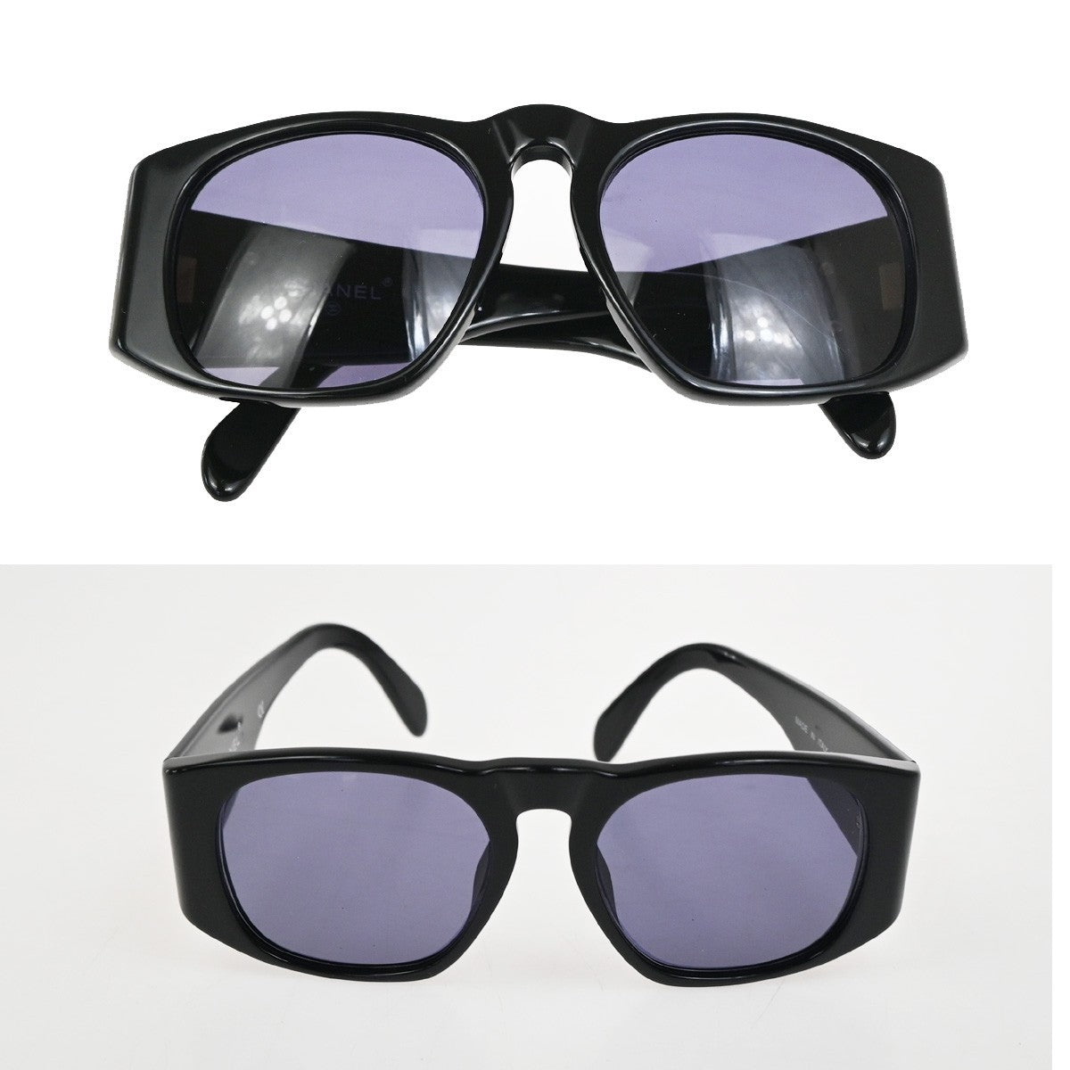 CHANEL CC Logo Sunglasses Eye Wear Plastic Black Gold Italy 01451 63RL896