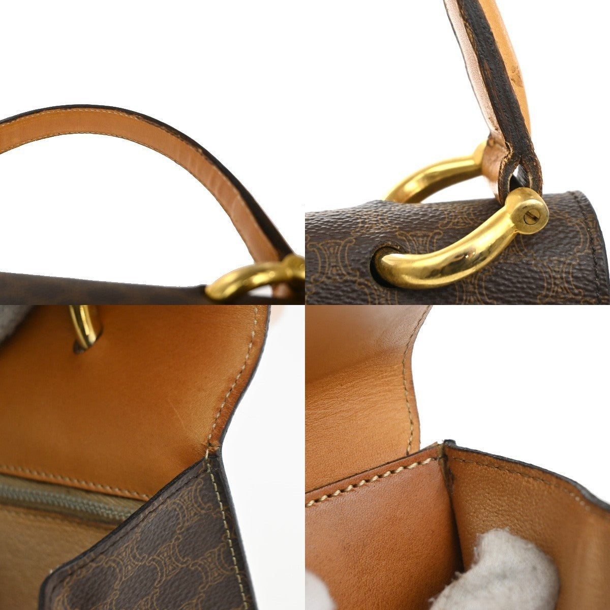 CELINE Logo Macadam Double flap Hand Bag PVC Leather Brown GHW Italy 34MA096