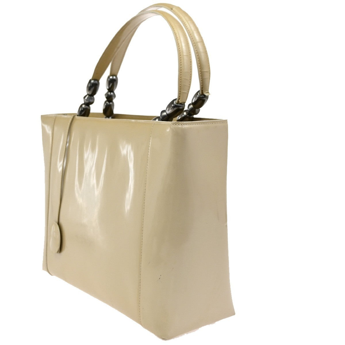 CHRISTIAN DIOR Maris Pearl Hand Bag  Hand Bag Patent Leather Beige SHW 30YH858