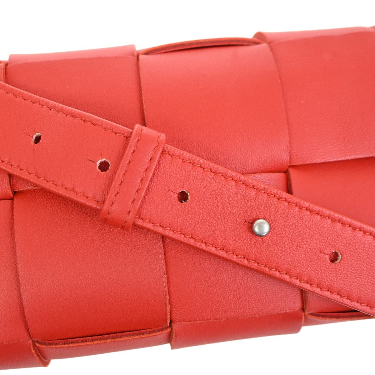 BOTTEGA VENETA Logo Cassette Maxi Intrecciato Bum Bag Leather Red Italy 91RQ040