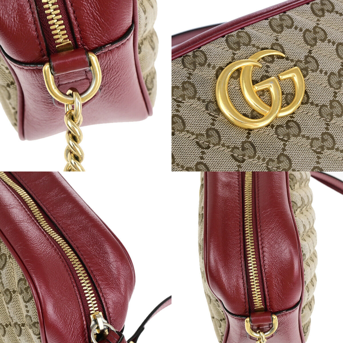 GUCCI Logo Marmont GG Pattern Chain Shoulder Bag Canvas Leather BN RD 600RJ991