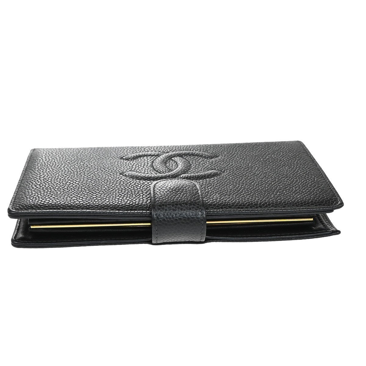 CHANEL CC Logo Long Bifold Wallet Grained Calfskin Leather Black France 16RF812