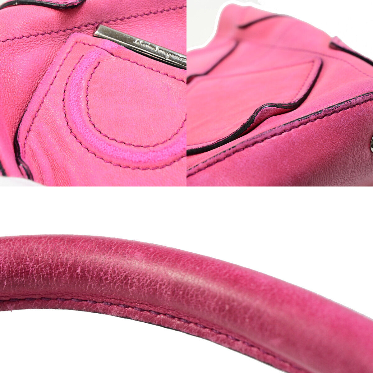 SALVATORE FERRAGAMO Gancini Hand Tote Bag Leather Pink SHW Italy 02SJ337