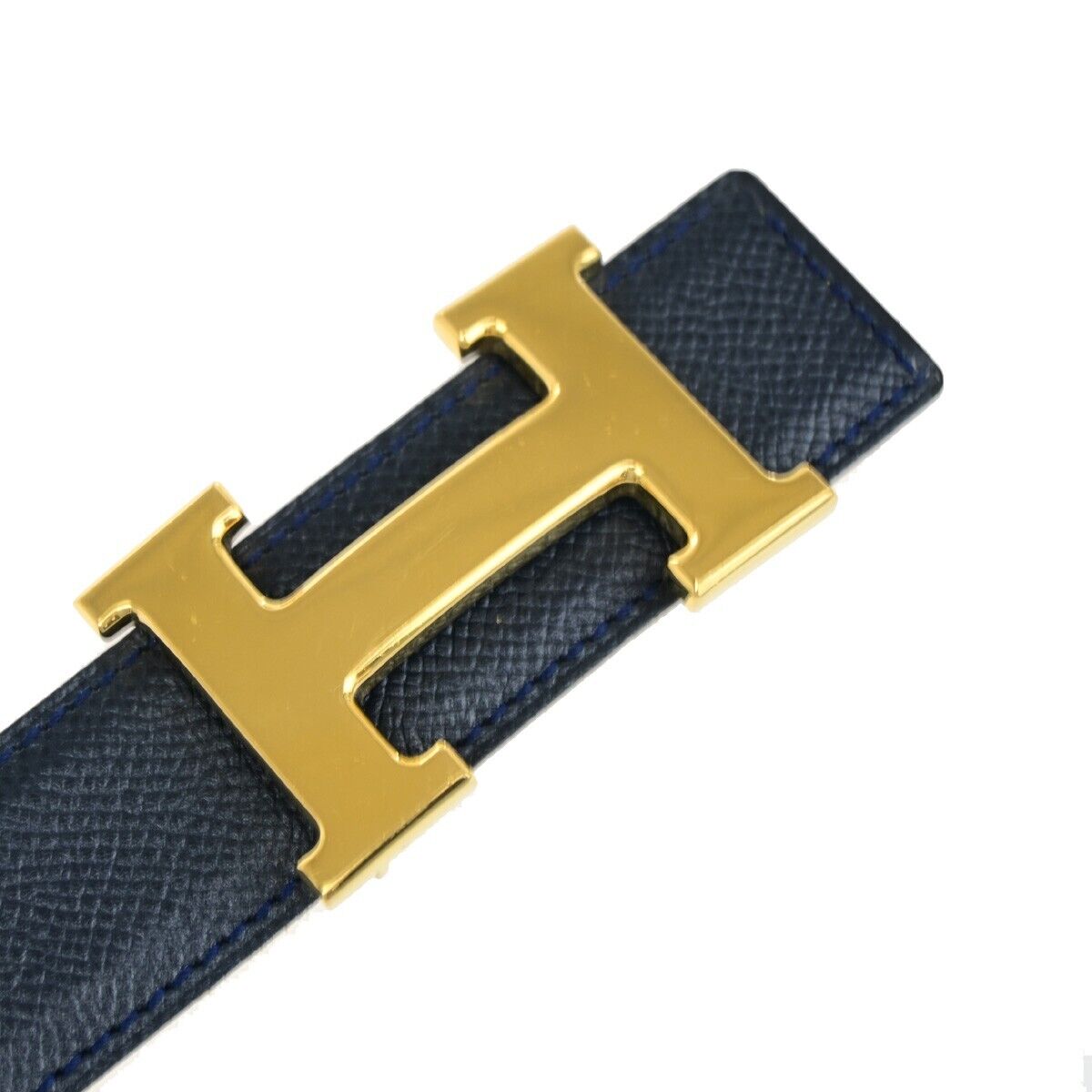 HERMES H Logo Constance Reversible Buckle Belt #70 Leather Navy Blue YW 01HB974