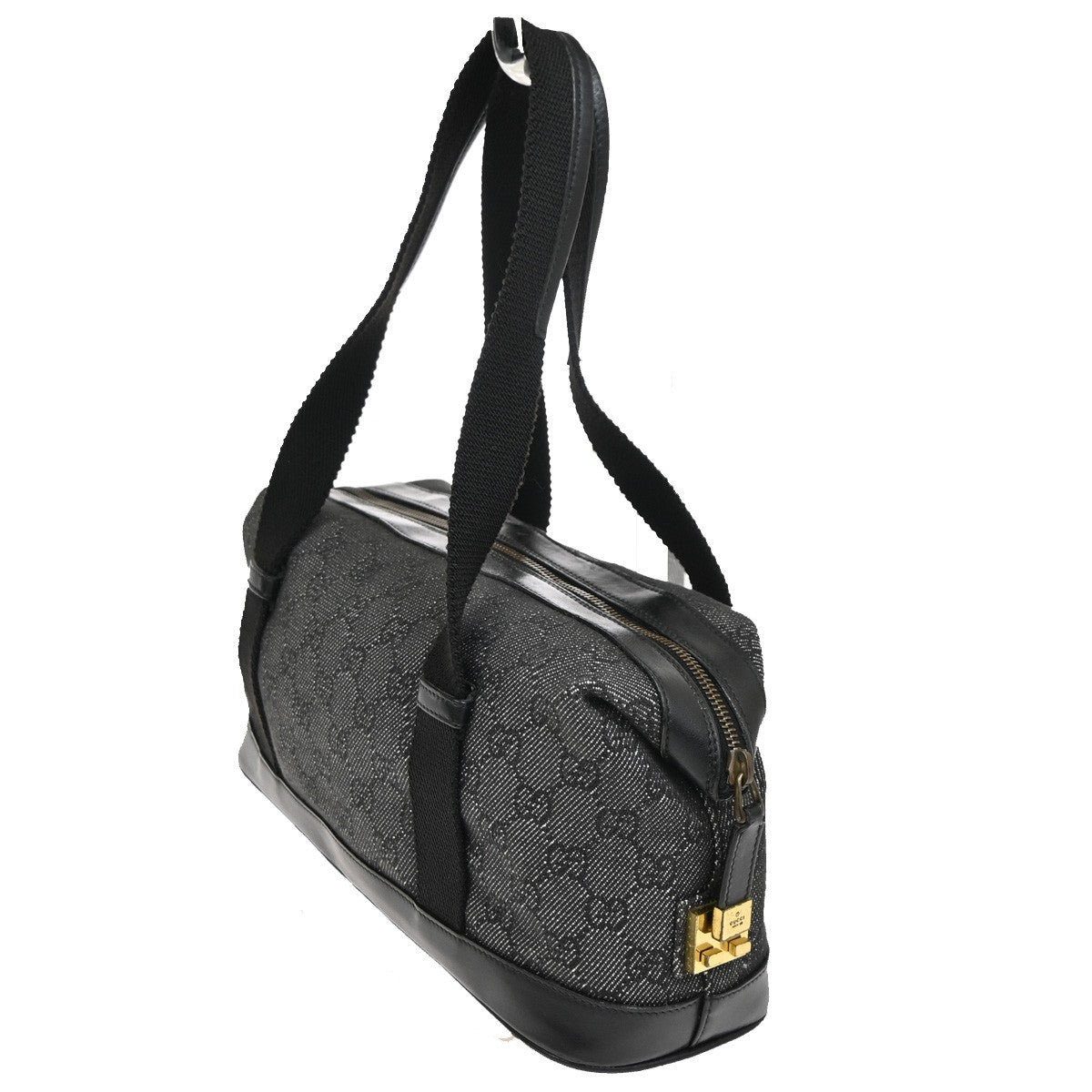 GUCCI GG Canvas Mini Boston Handbag Black Leather Canvans GHW Italy 36KC924