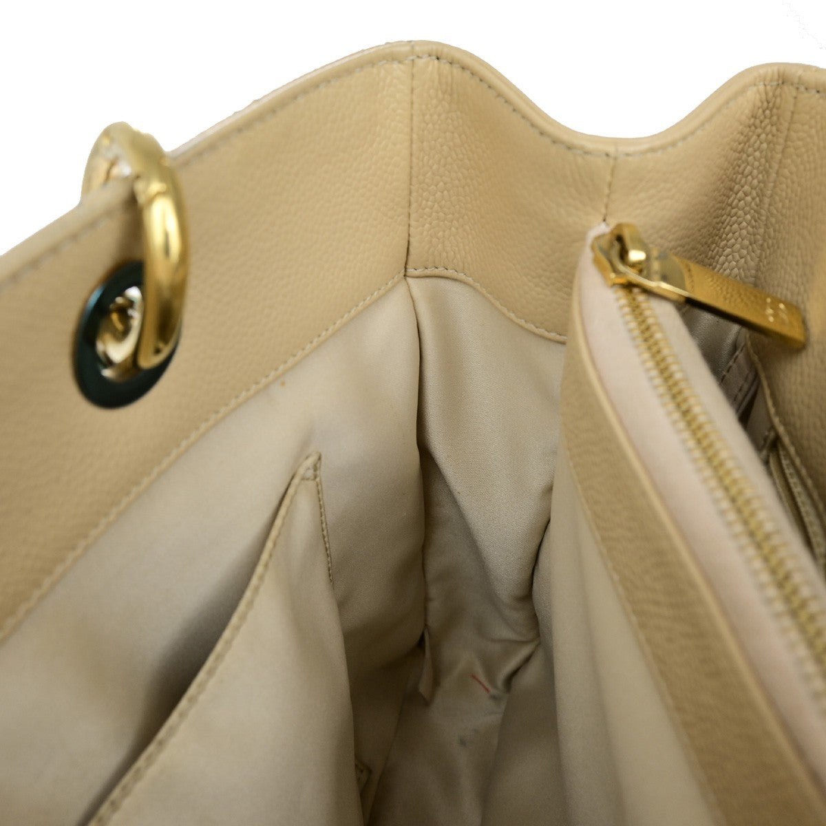 CHANEL CC GST Chain Shoulder Bag Grained Calfskin Leather Beige GHW 652RL053
