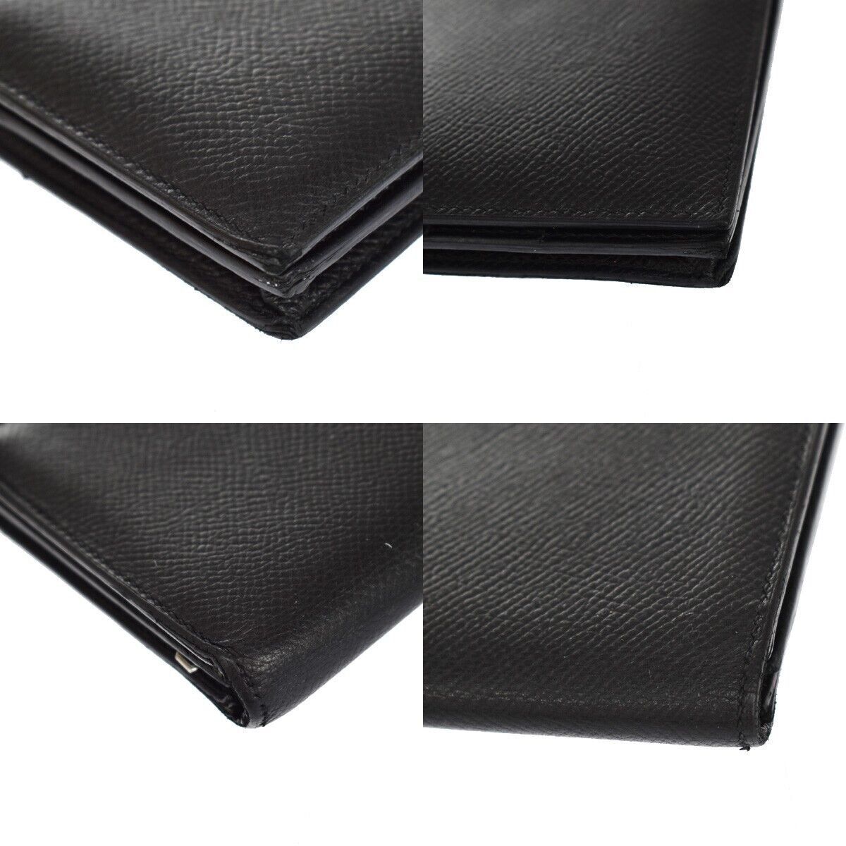 HERMES Logos Bearn Long Bifold Wallet Purse ▢L Veau Epsom Leather Black 85YC192