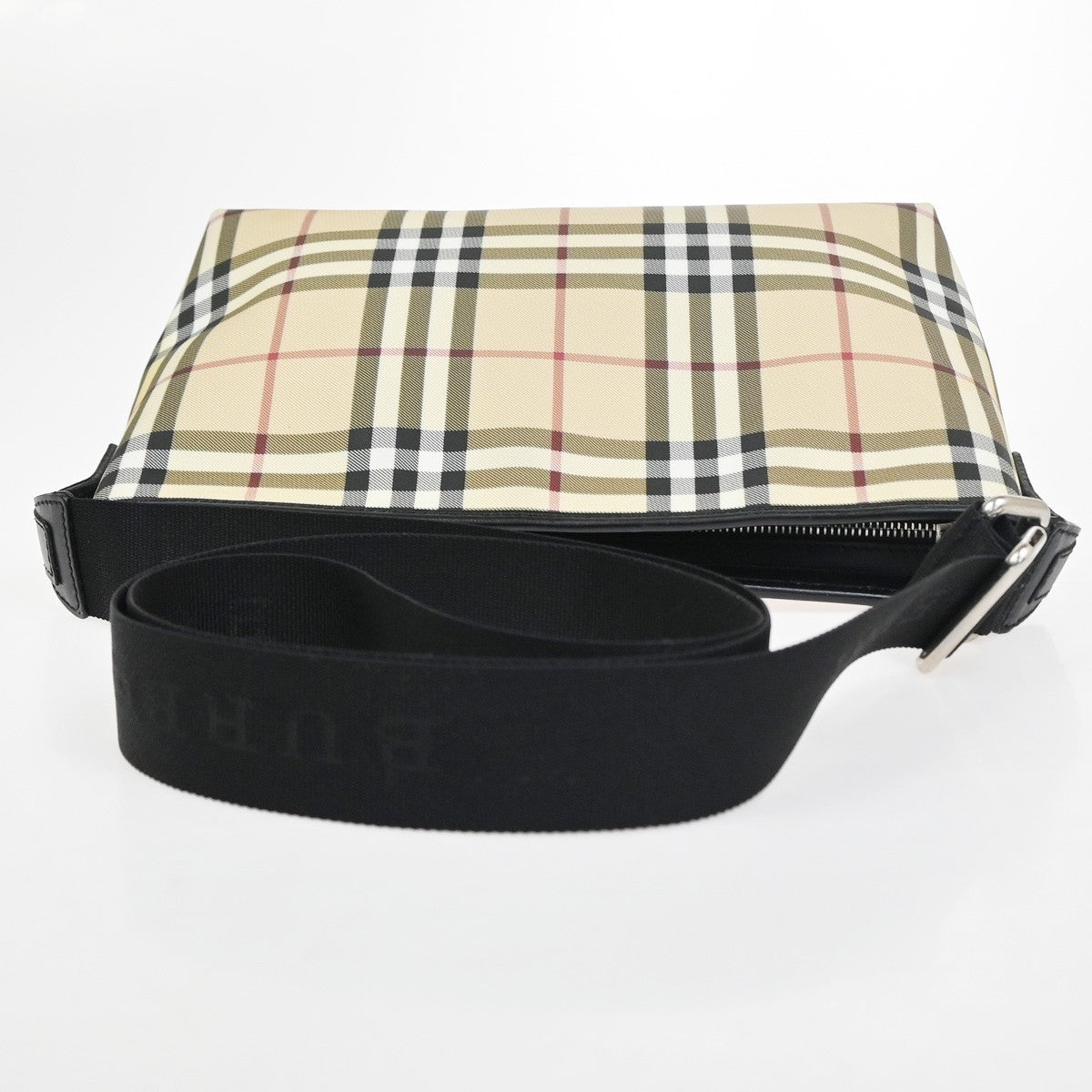 BURBERRY Nova Check Pattern Shoulder Bag PVC Leather Black Beige SHW 38KC921