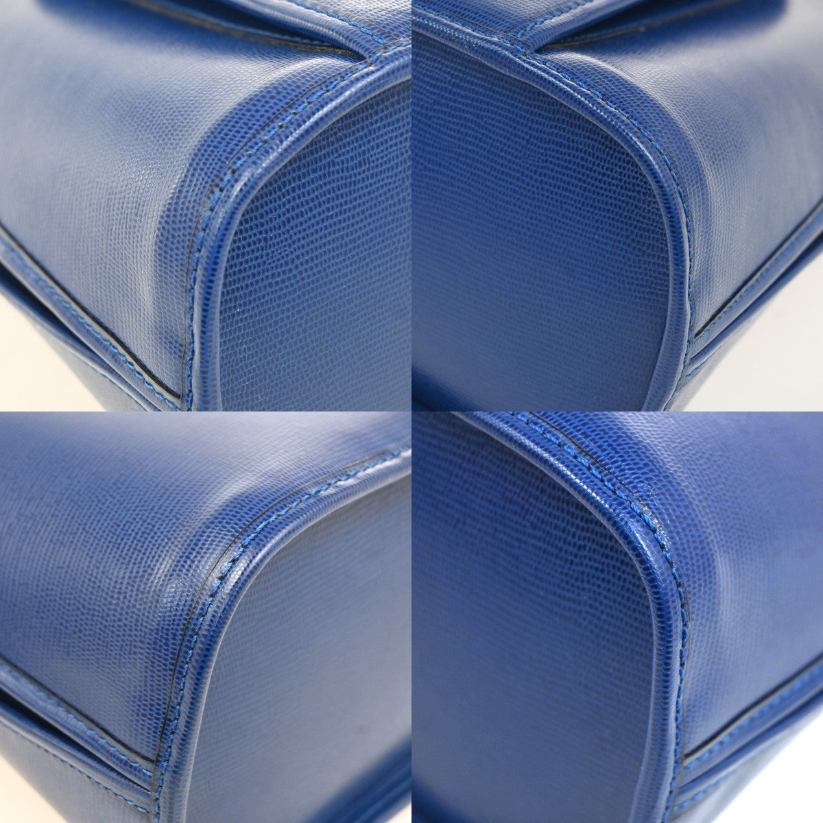 CELINE Circle Logo Handle Bag Embossing Leather Blue GHW Italy 38CA855