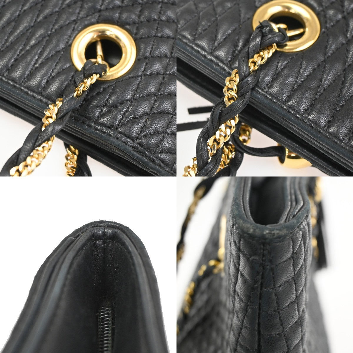 BALLY B Logo Quilted Chain Shoulder Bag Leather Black GHW Switzerland 01CA846