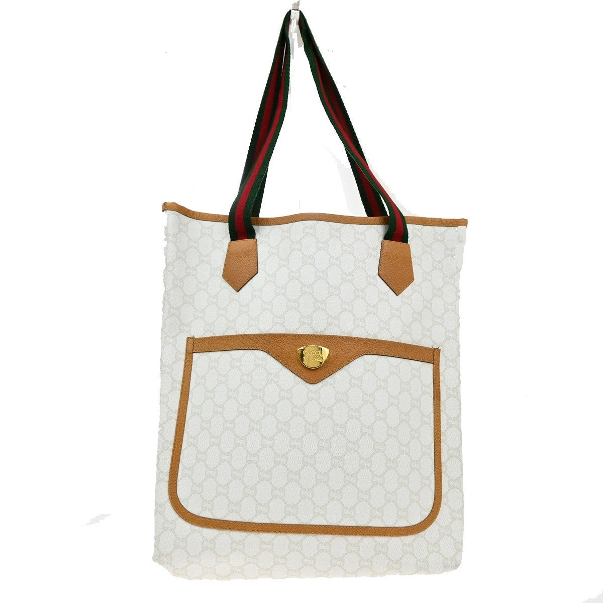 GUCCI PLUS GG Pattern Sherry Shoulder Tote Bag PVC Leather White 62KB304