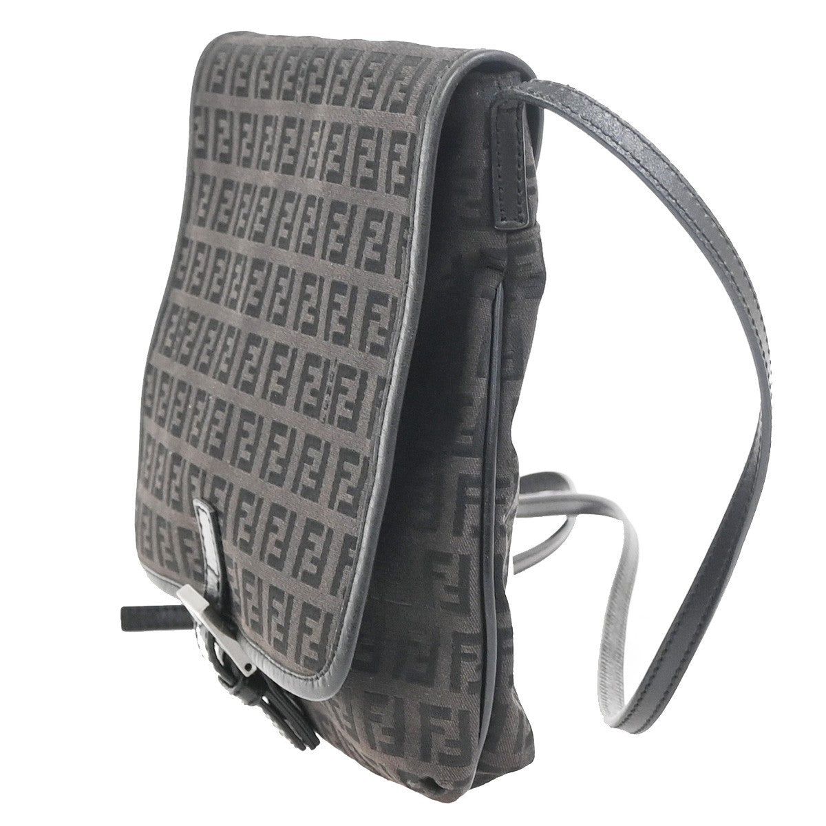 FENDI Zuccino Shoulder Cossbody Bag Canvas Leather Brown Black SHW Italy 36KC904