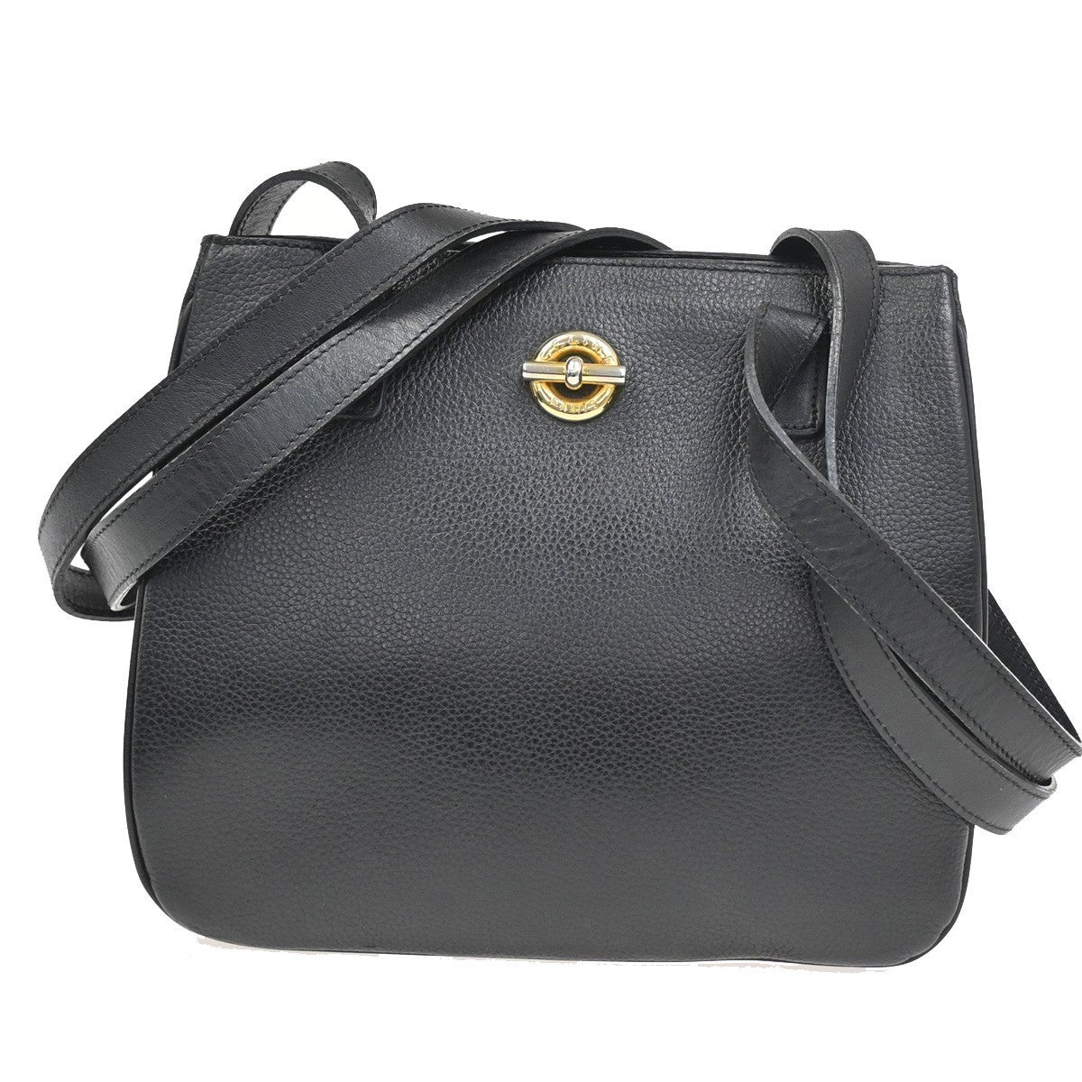 CELINE Logo Toggle Clasp Shoulder Bag Leather Black GHW France 04CA574