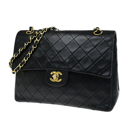 CHANEL CC Matelasse 25 Double Flap Chain Shoulder Bag Leather Black GD 318RJ940