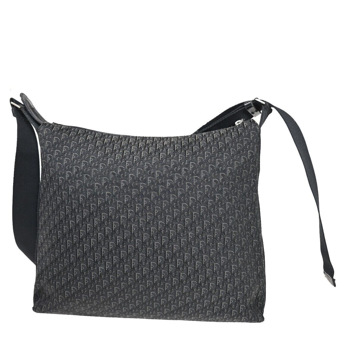 CHRISTIAN DIOR Logo Trotter Pattern Shoulder Bag Canvas Leather Black 83FA741