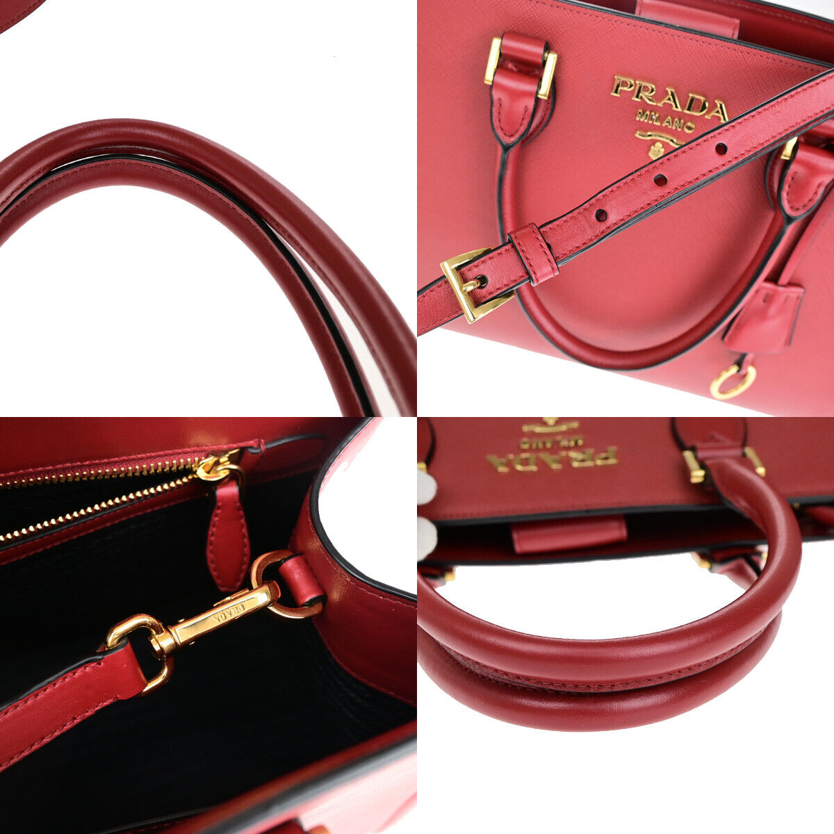 PRADA Logo Saffiano 2Way Shoulder Hand Tote Bag Leather Red GHW 678RK270