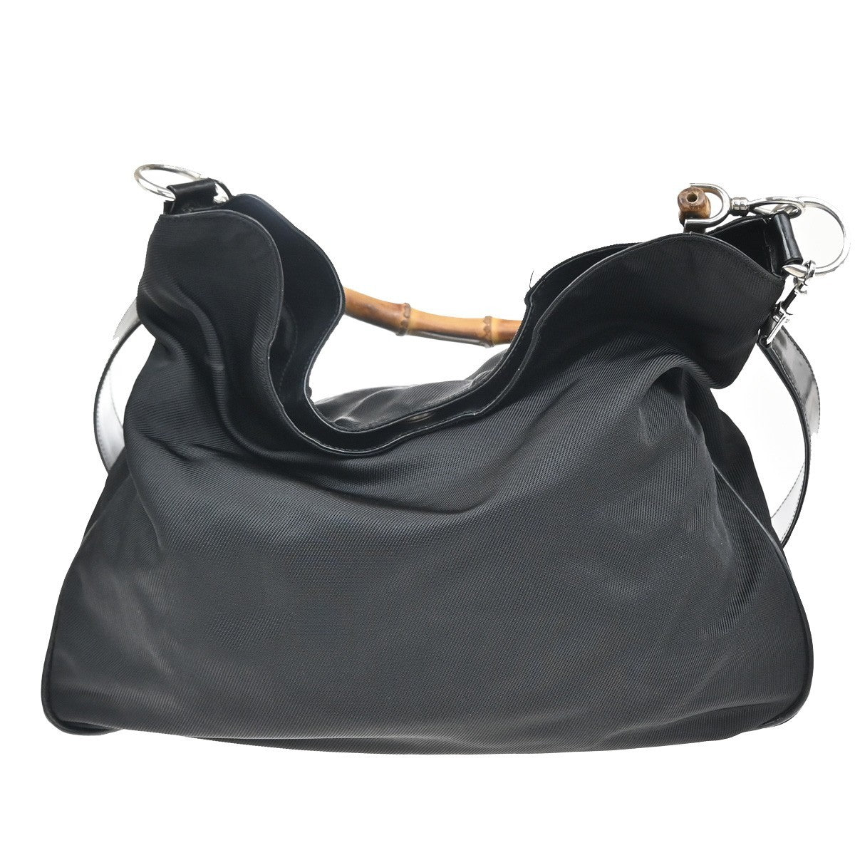 GUCCI Logo 2Way Bamboo Shoulder Hand Bag Nylon Leather Black Italy 01EF791
