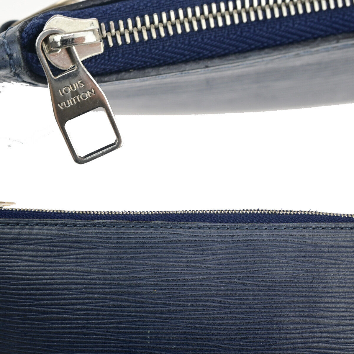 LOUIS VUITTON Logo Neverfull Pouch Epi Leather Indigo Blue SHW Spain 63YF452