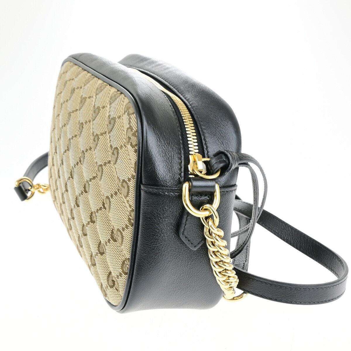 GUCCI Marmont GG Pattern Chain Shoulder Bag Canvas Leather BN BK GHW 687RK036