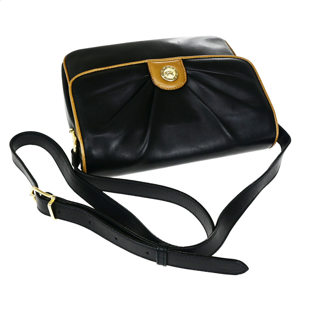 CELINE Logo Horse Carriage Shoulder Bag Leather Black GHW Italy 37YG546