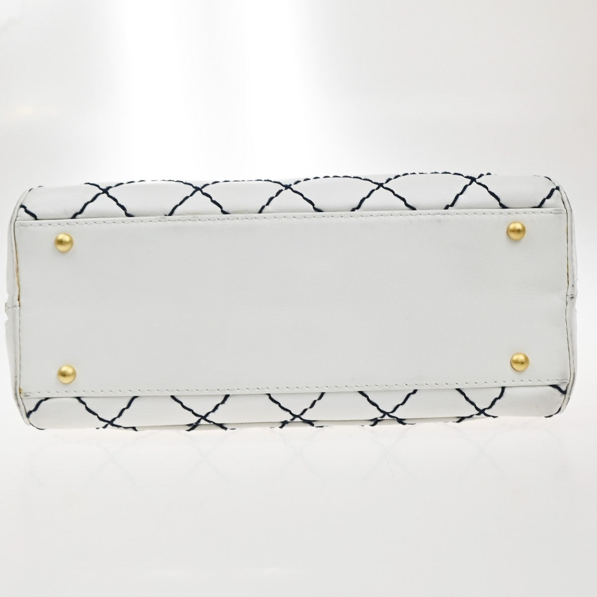 CHANEL CC Logo Wild Stitch Shoulder Hand Tote Bag Leather White Vintage 21RF687