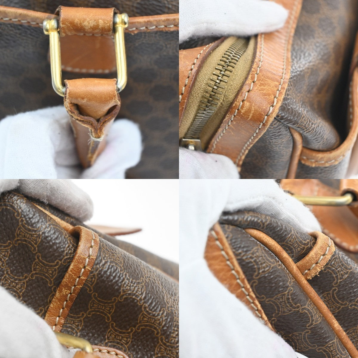 CELINE Logo Macadam Pattern Shoulder Hand Bag PVC Leather Brown Italy 61MA405