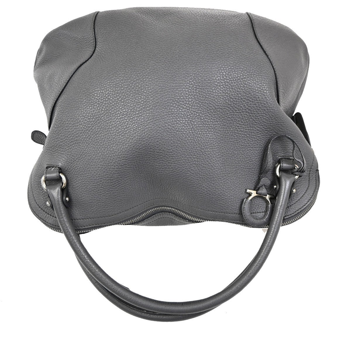 SALVATORE FERRAGAMO Logo Gancini Shoulder Hand Bag Leather Gray 67TA291