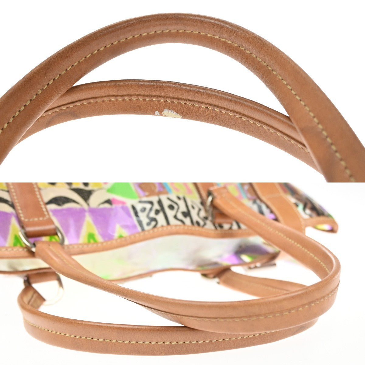 PRADA Venetian Print Shoulder Tote Bag Vinyl Leather Brown SHW Italy 37KD059