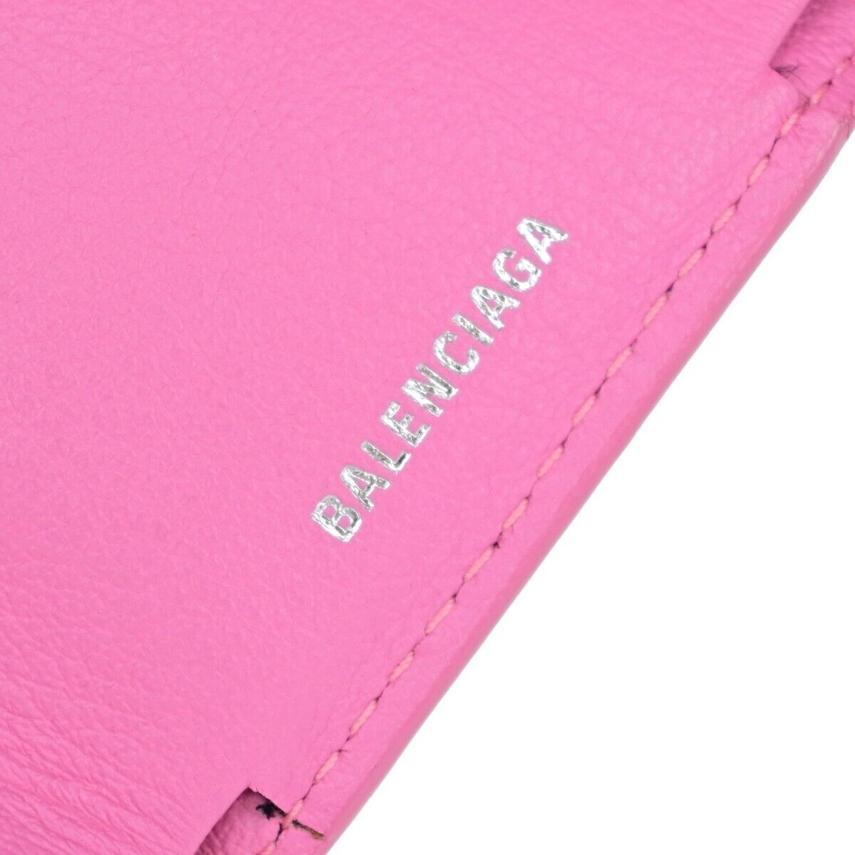 BALENCIAGA Logo Paper Mini Trifold Wallet Purse Leather Pink SHW Italy 62KA225