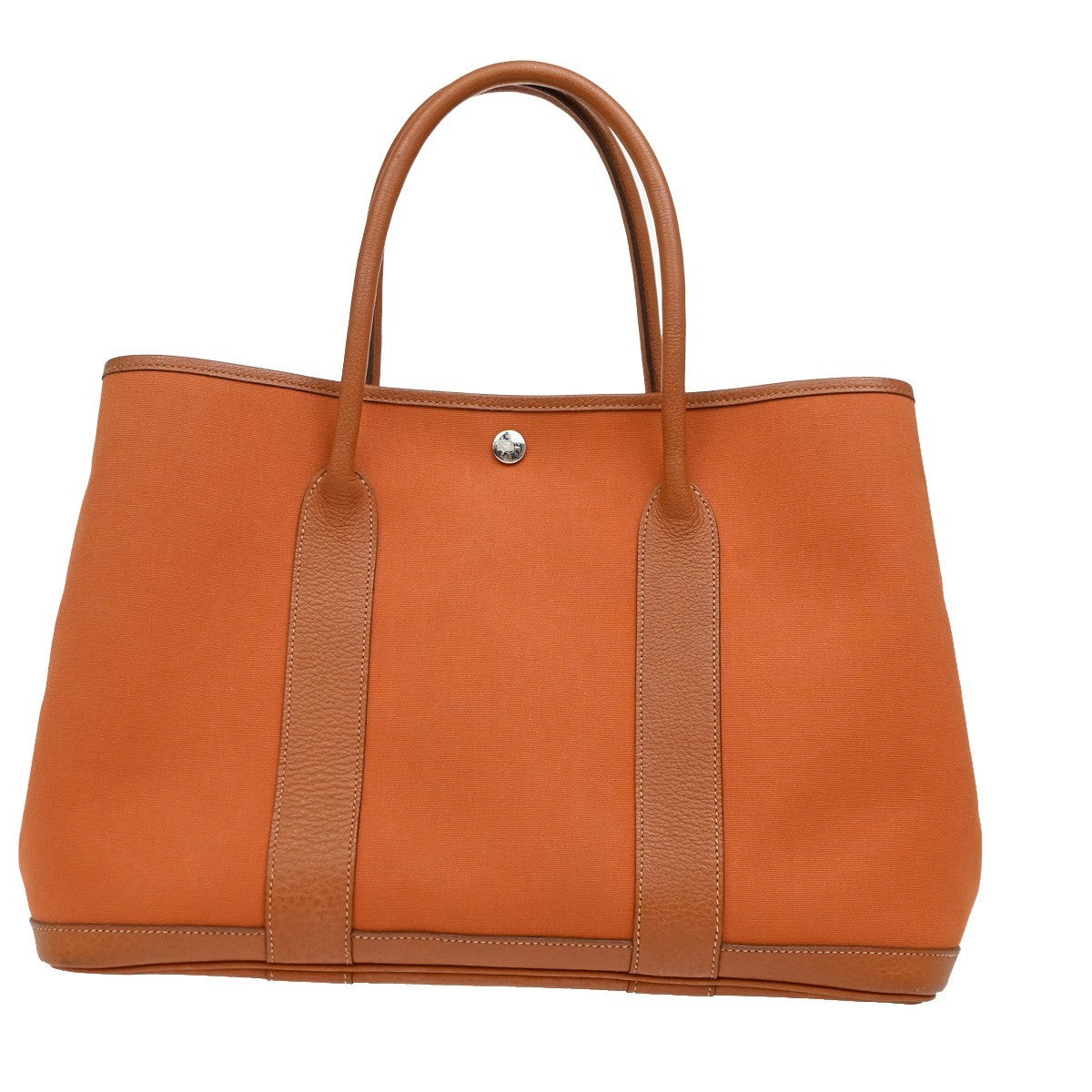 HERMES Garden Party PM Hand Bag Toile Officier Canvas Leather Orange 631RF737