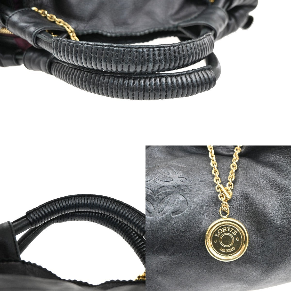 LOEWE Anagram Logo Nappa Aire Tote Hand Bag Leather Black GHW Spain 73KC221