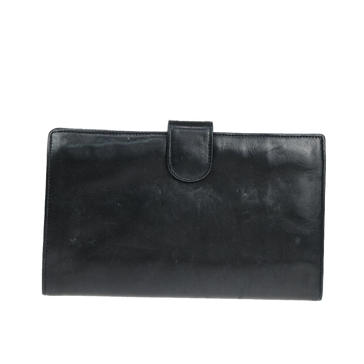 CHANEL CC Logo Long Bifold Wallet Purse Leather Black GHW Vintage 66RJ939