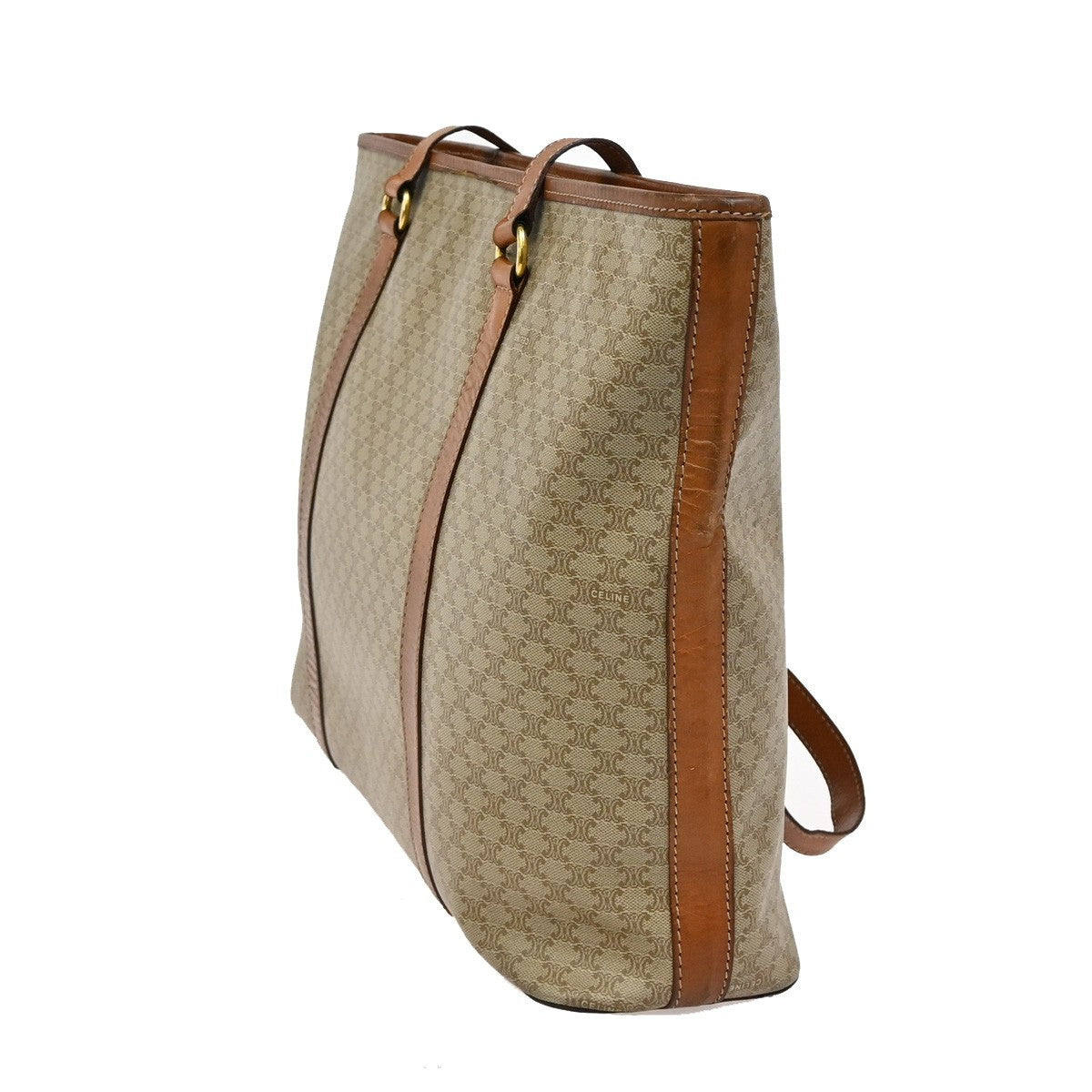 CELINE Macadam Pattern Shoulder Tote Bag PVC Leather Brown Gold Italy 04TA028