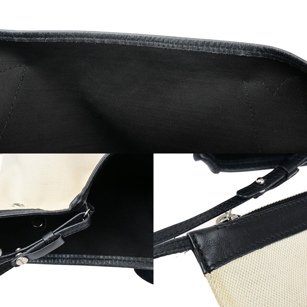 BALENCIAGA Navy Cabas M Shoulder Hand Bag Canvas Leather Ivory Black 37FB060