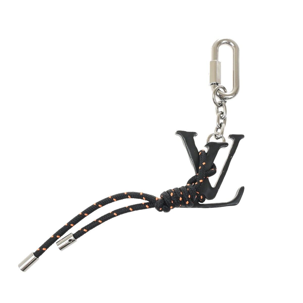 LOUIS VUITTON Porete Cles LV Shaped Rope Key Chain Black Silver MP2617 32ED466