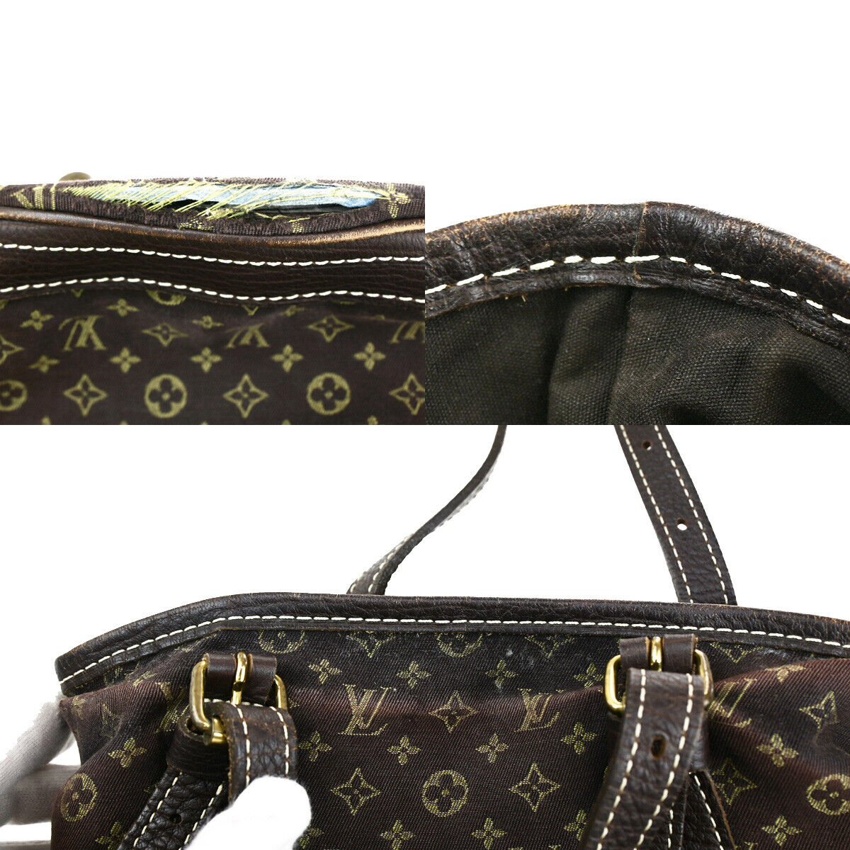 LOUIS VUITTON BUCKET PM Shoulder Tote Bag Monogram Mini Lin Ebene M95226 67YG556