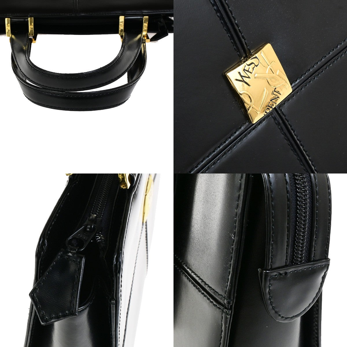 YVES SAINT LAURENT YSL Logo Shoulder Bag Leather Black Gold GHW 39YG825