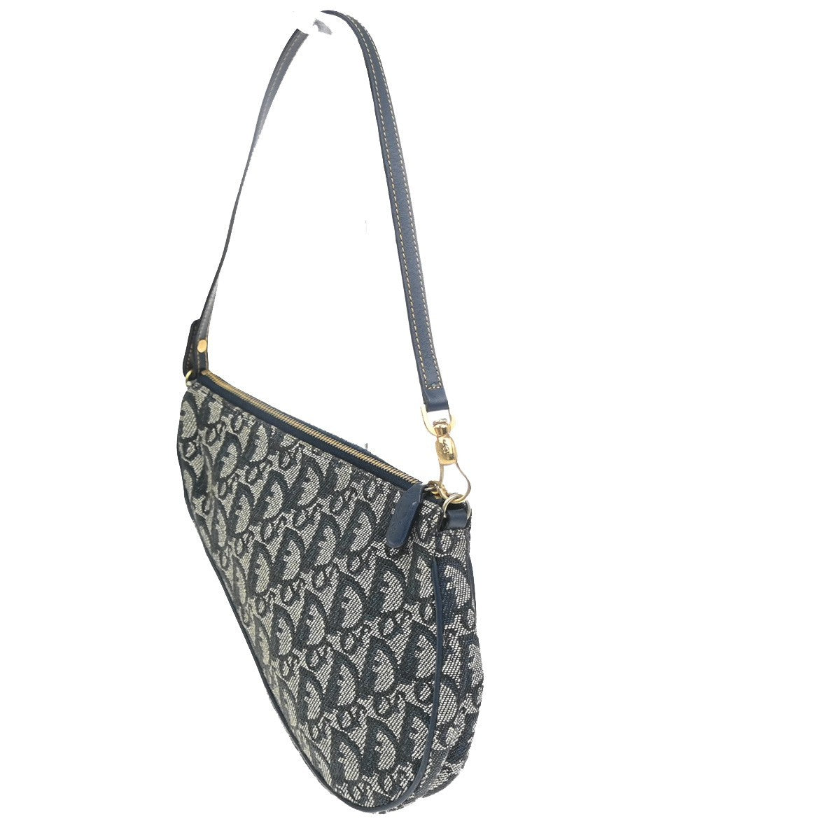 CHRISTIAN DIOR Mini Saddle Hand Bag Canvas Leather Blue GHW 91EG403
