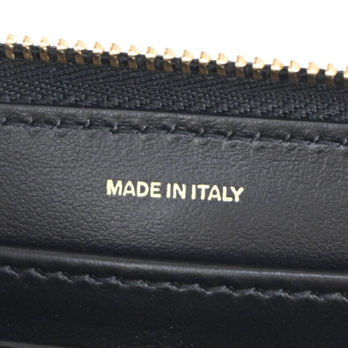 BURBERRY Logo  Zipper Long Wallet Purse Leather Black Gold Italy 31KA118