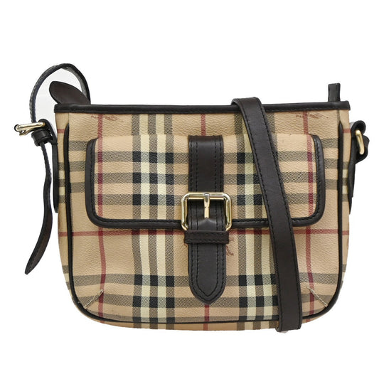 BURBERRY Logo Nova Check Shoulder Bag PVC Leather Beige Black GHW Italy 32DA066