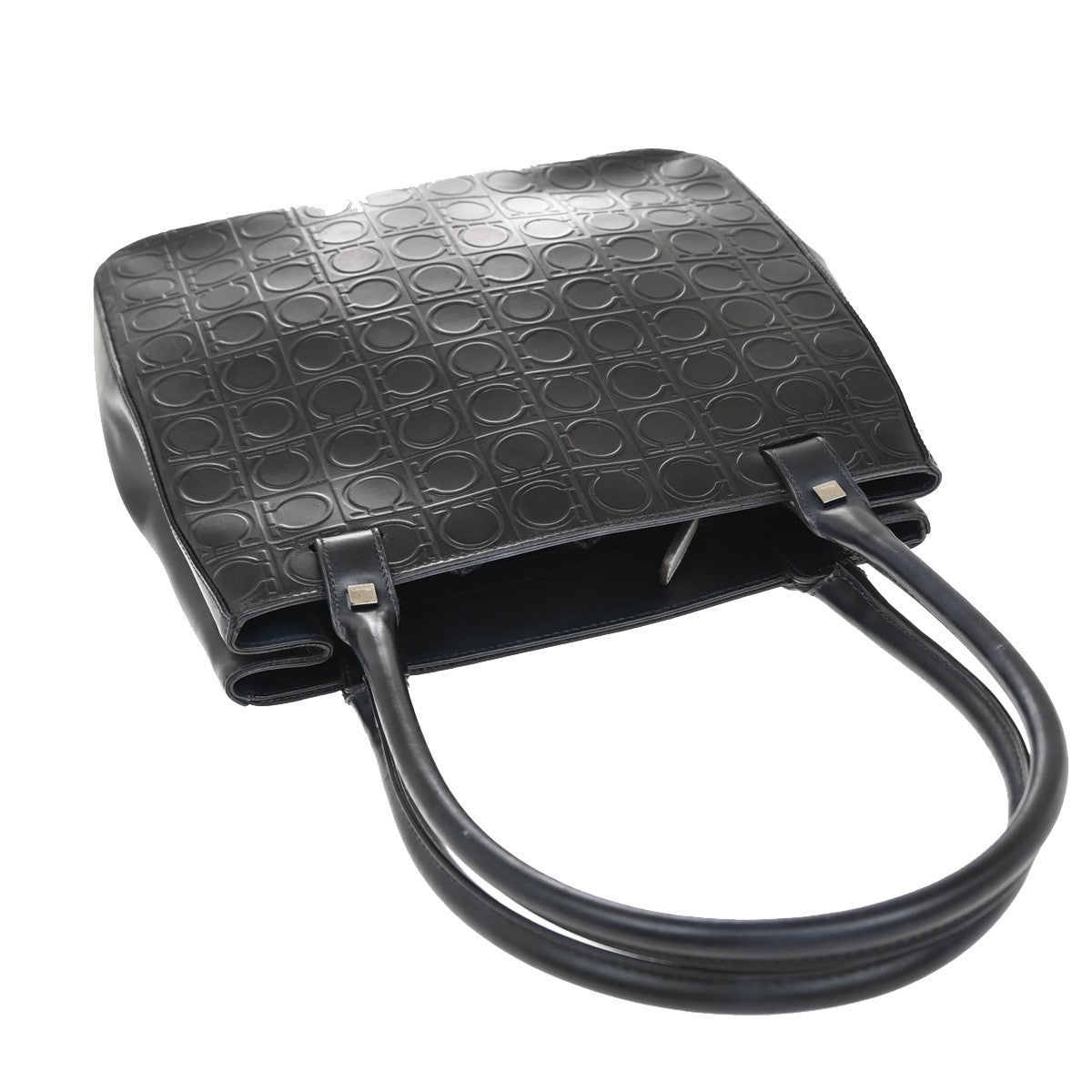 SALVATORE FERRAGAMO Gancini Hand Bag Embodding Leather Black Italy 67EF943