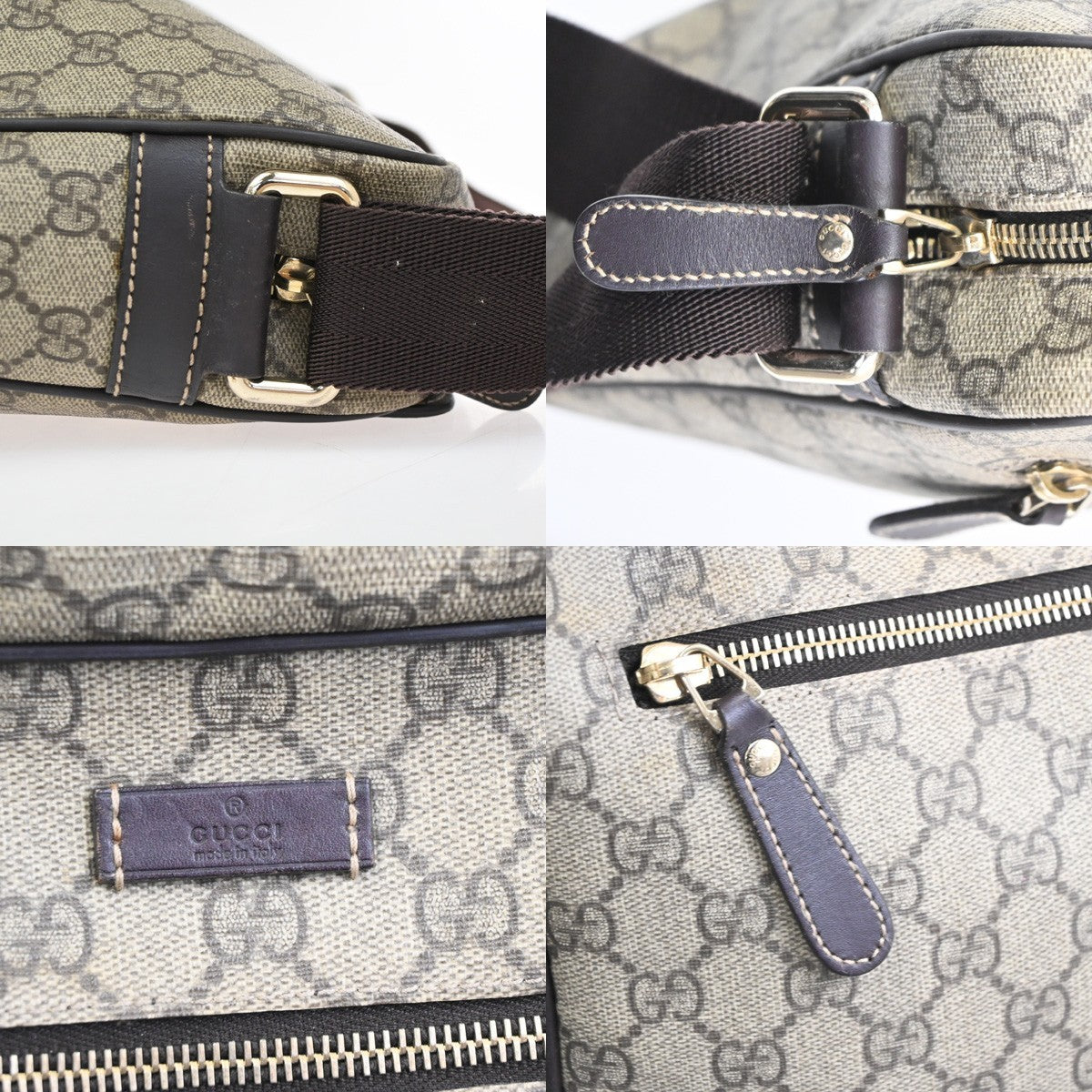 GUCCI Logo Crossbody Shoulder Bag Supreme Leather Canvas Brown GHW 38TA567