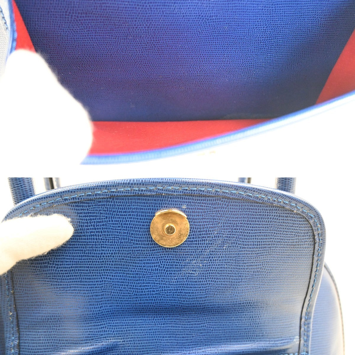CELINE Circle Logo Handle Bag Embossing Leather Blue GHW Italy 38CA855