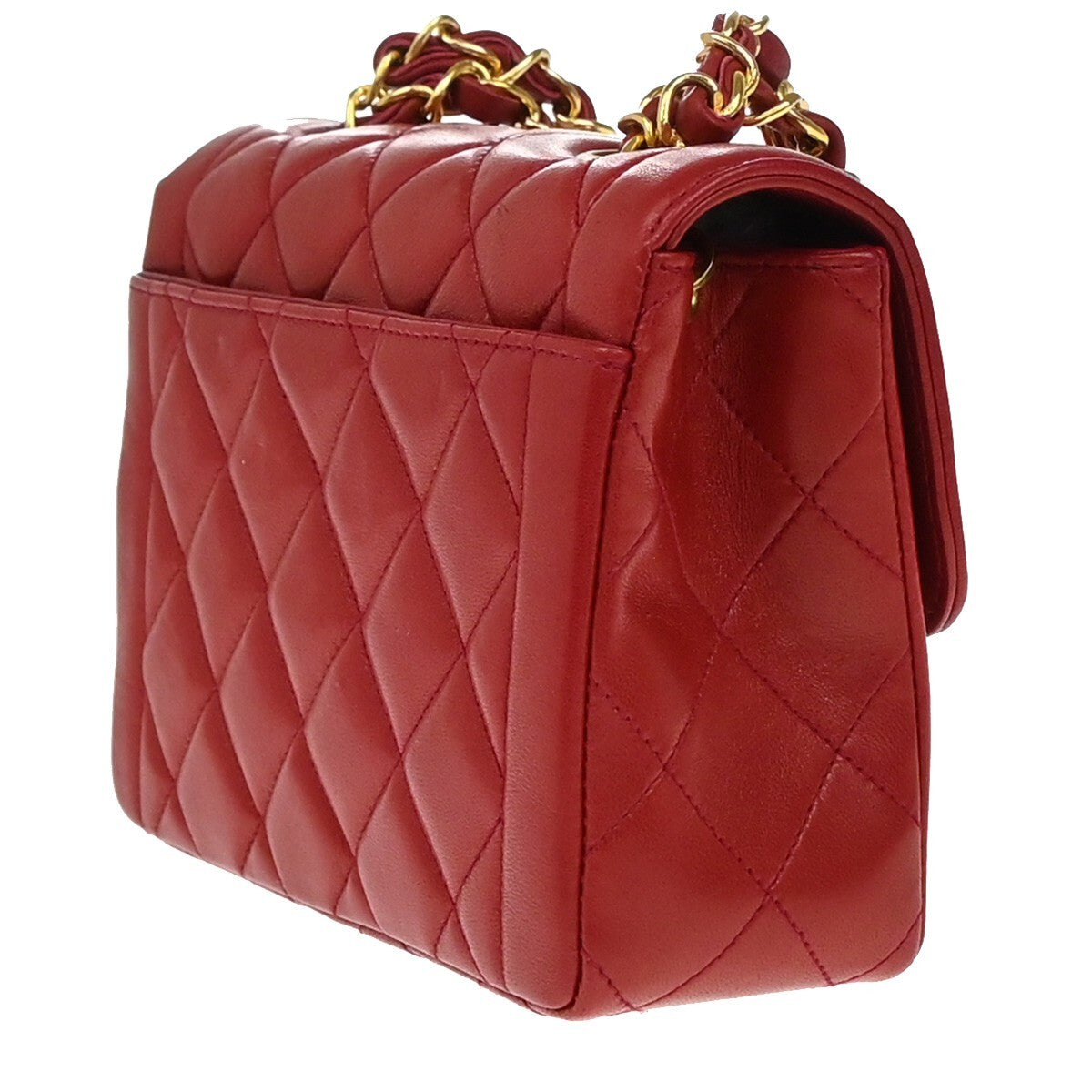 CHANEL CC Logo Mini Matelasse Chain Hand Bag Leather Red GHW Vintage 863RF268