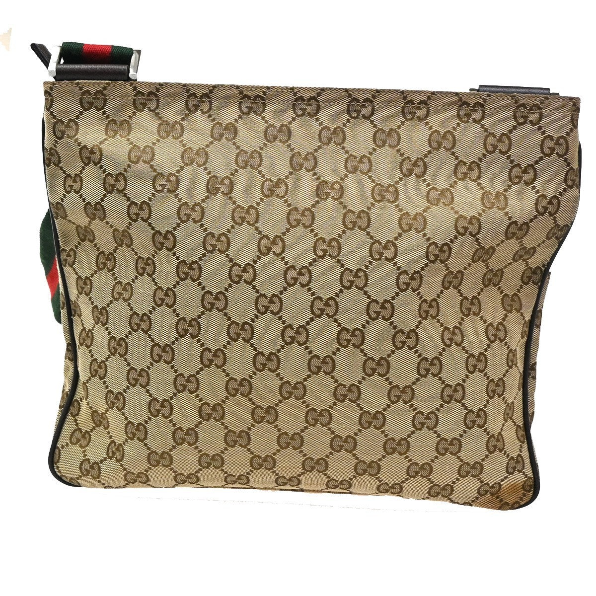 GUCCI Logo GG Pattern Web Messenger Bag Canvas Leather Brown SHW Italy 76KC193