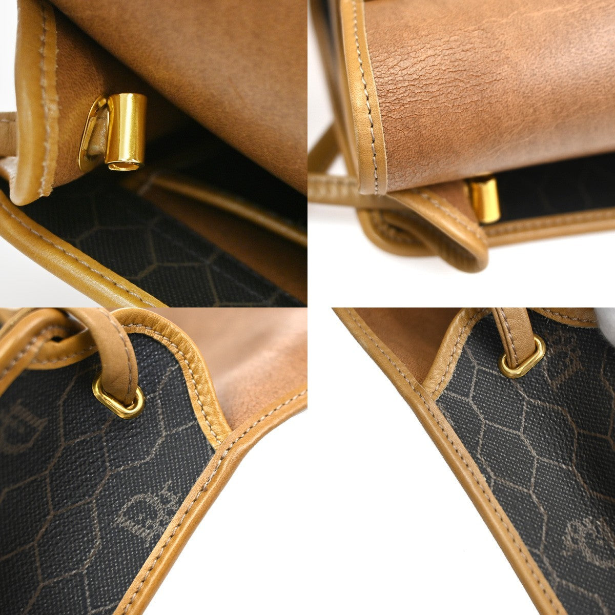 CHRISTIAN DIOR Honeycomb Shoulder Bag PVC Leather Brown Gray GHW 31CB033