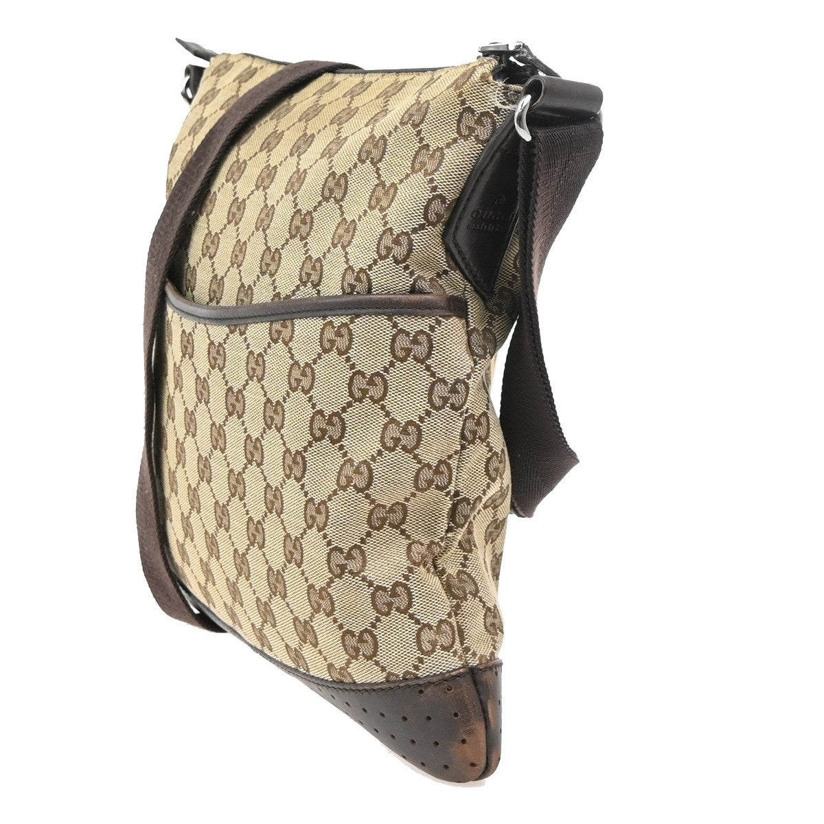 GUCCI Logo GG Crossbody Shoulder Bag Leather Canvas Brown SHW Italy 65TA715
