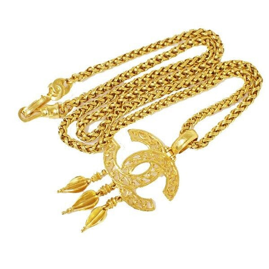 CHANEL CC Logo Chain Long Pendant Necklace 95A Gold Accessory Vinatge 636RJ024