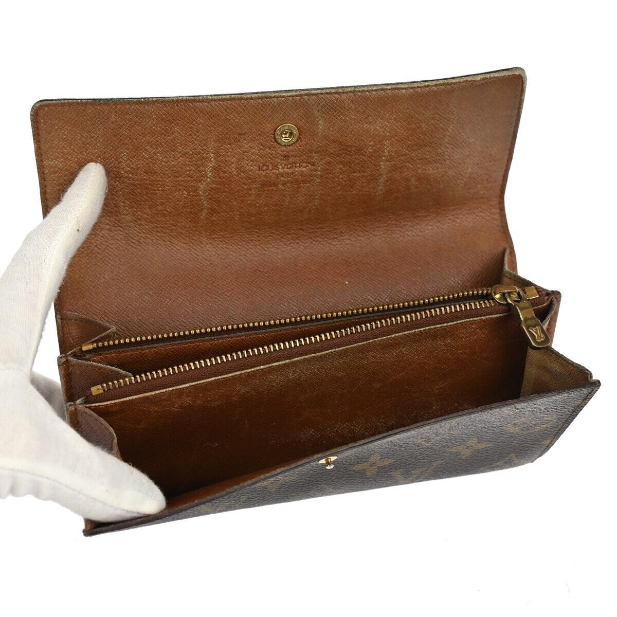 LOUIS VUITTON 3 Set Long Bifold Wallet Purse Monogram Leather Brown 68GA197