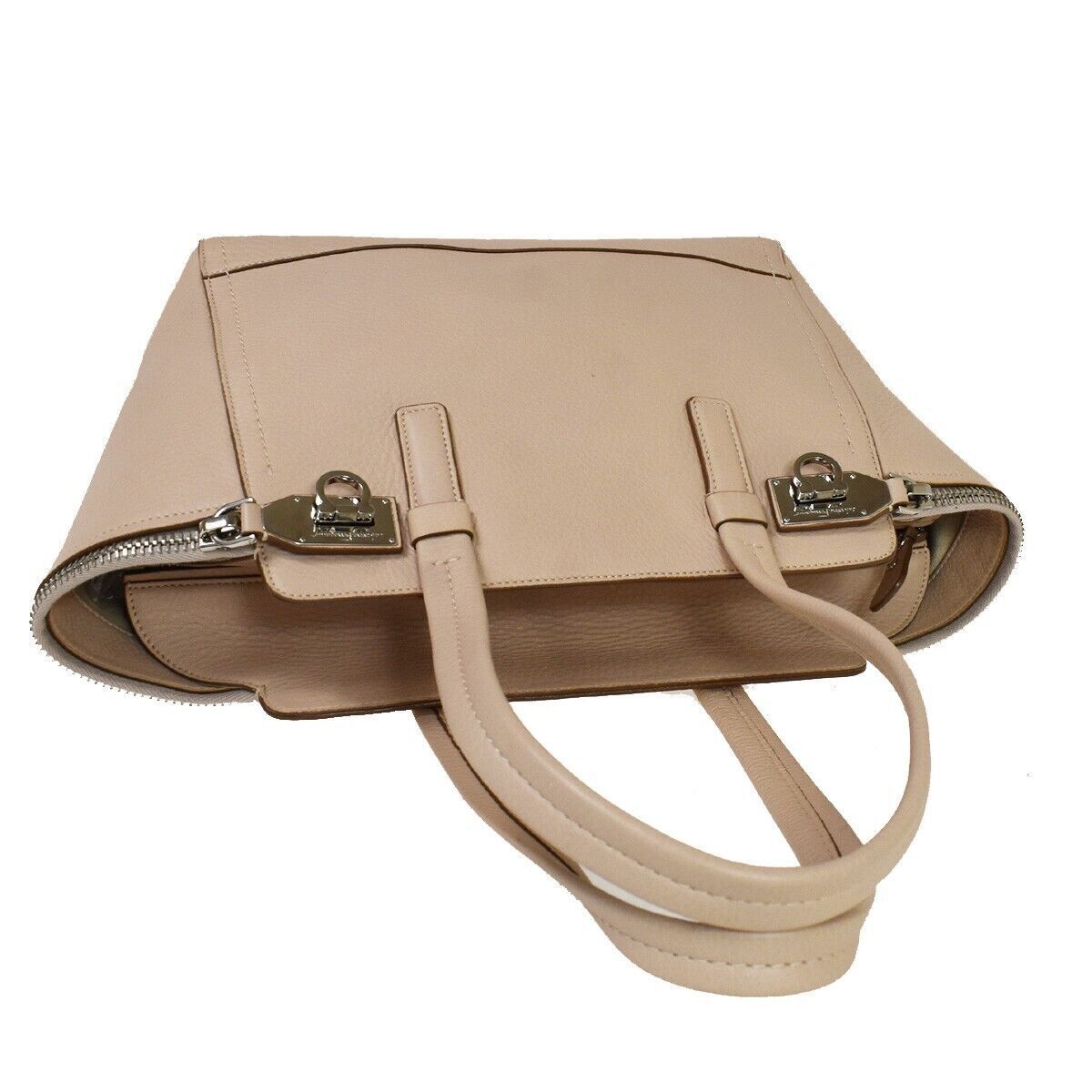 SALVATORE FERRAGAMO Gancini Shoulder Tote Bag Leather Pink Silver Italy 31YB787